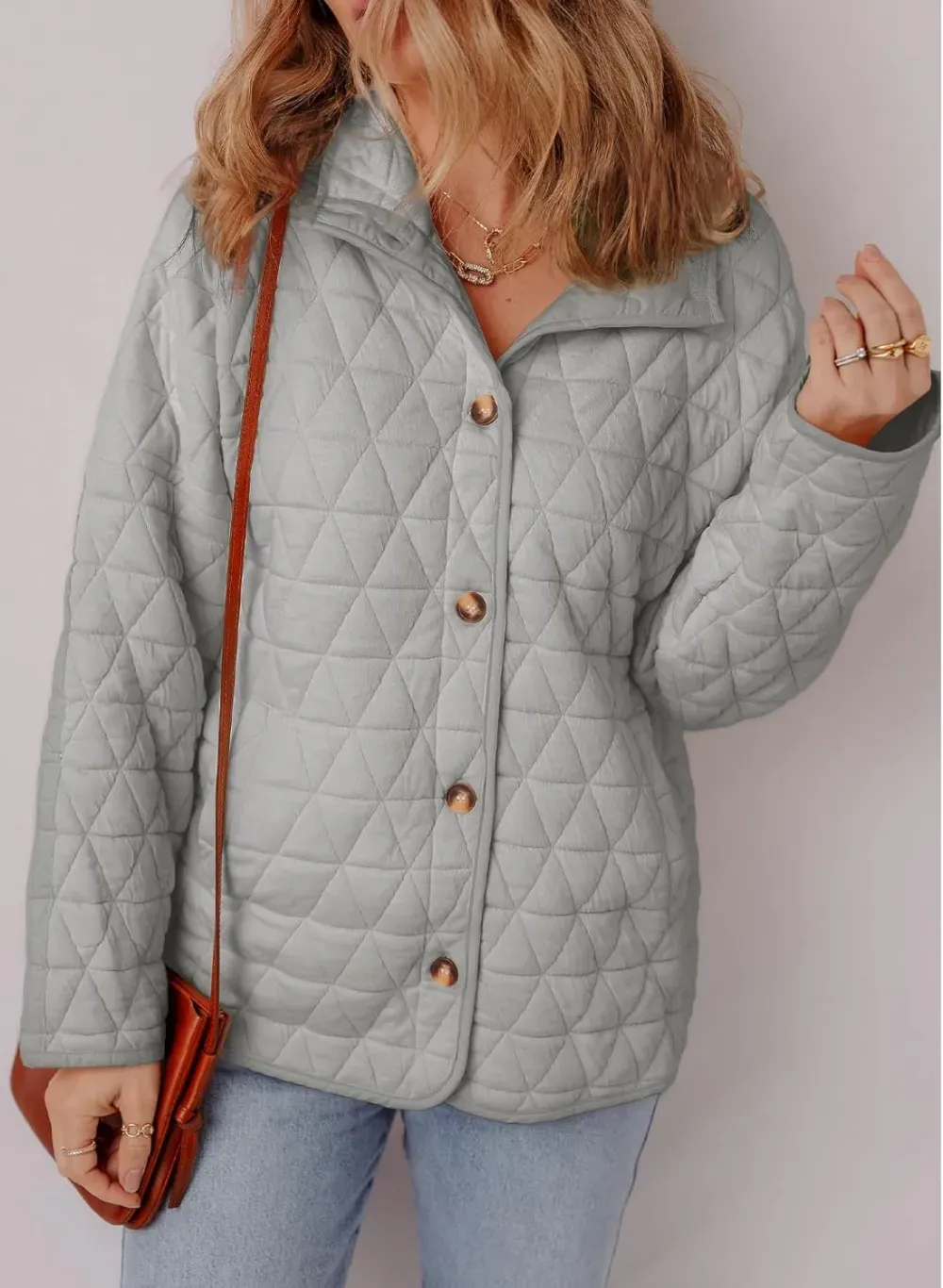 Women's Lightweight Diamond Quilted Jacket Casual Winter Open Front Button Down Puffer Coat Outwear Cardigan