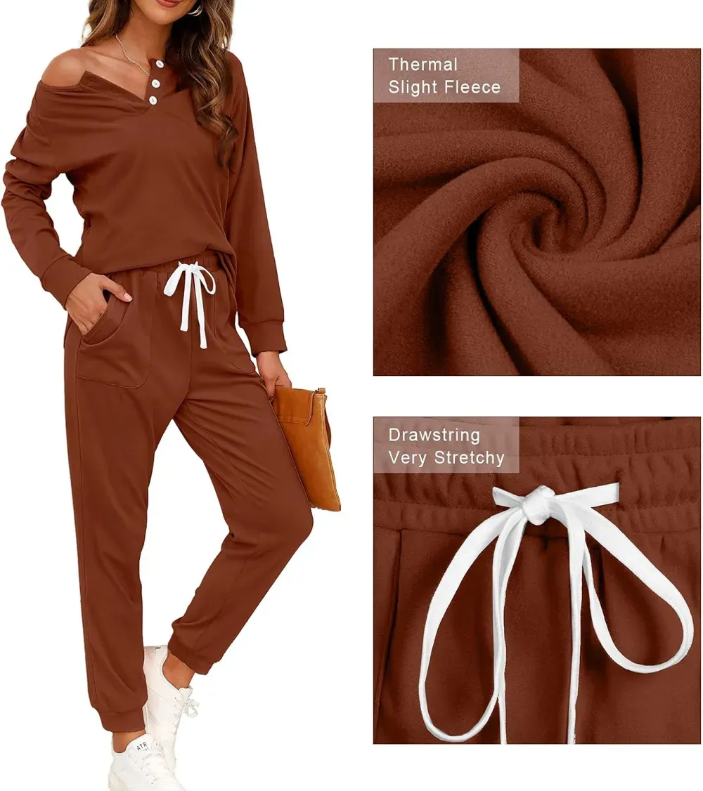 Two Piece Outfits for Women Lounge Sets Button Down Sweatshirt Sweatpants Sweatsuits Set with Pockets