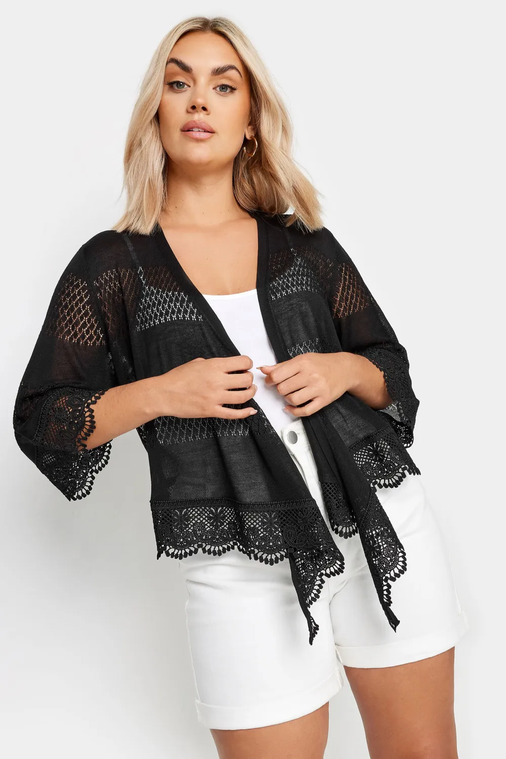 YOURS Curve White Lace Waterfall Shrug