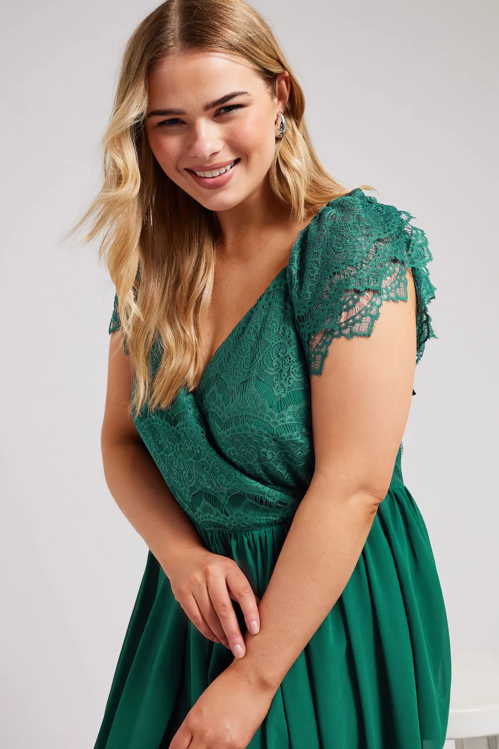 YOURS LONDON Curve Green Lace Wrap Maxi Dress
