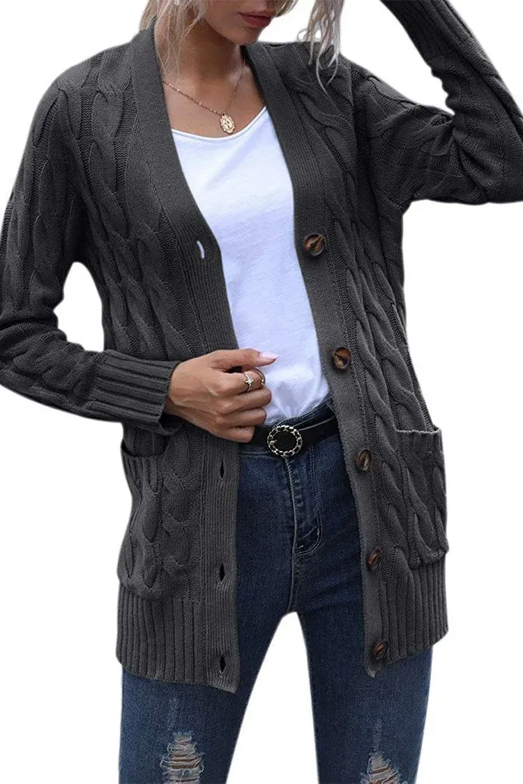 Knitted Solid Color Button Down Chunky Outwear Cardigan