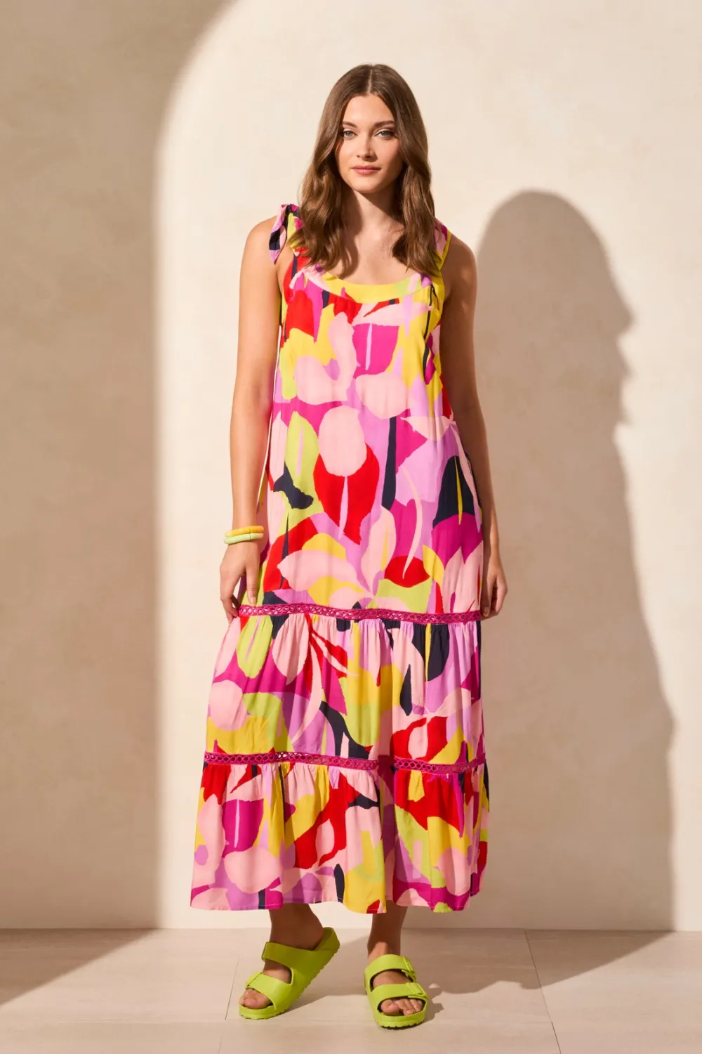 Printed Challis Sleeveless Scoop Neck Dress-Bloom