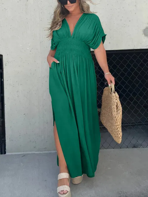 Slit V-Neck Effortless Maxi Long Dress