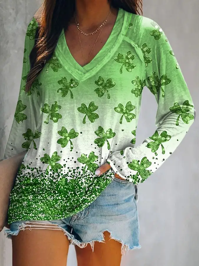 Women's Casual St Patrick'S Day Printed Long Sleeve T-Shirt