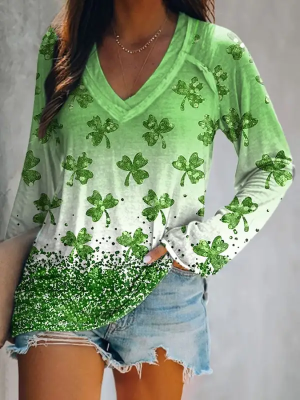 Women's Casual St Patrick'S Day Printed Long Sleeve T-Shirt
