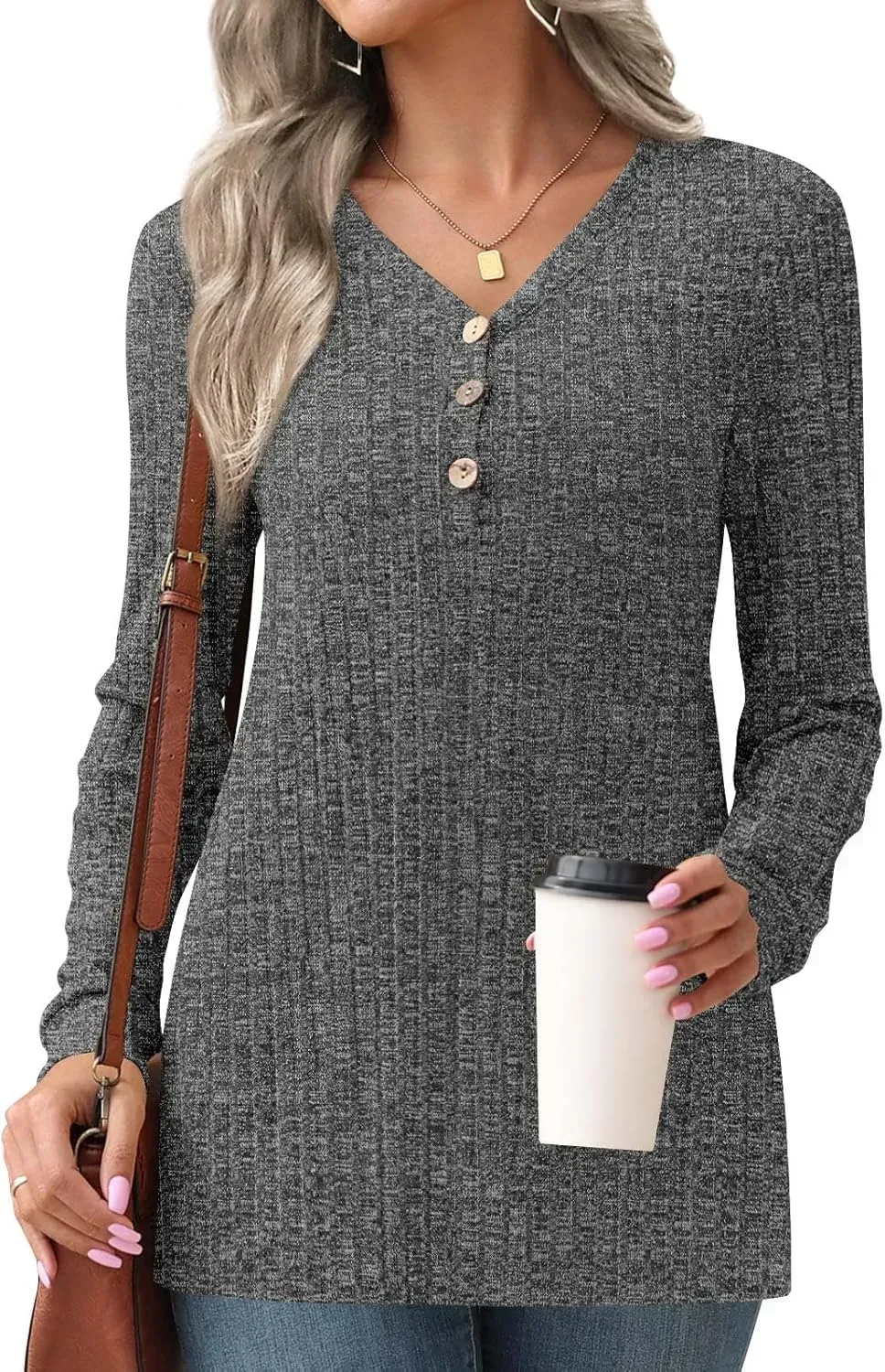 HOTGIFT Womens 2024 Fall Winter Tunic Tops Long Sleeve Casual T-Shirts Soft Comfy Stripe Blouse Lightweight