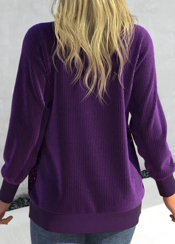 Dark Purple Sequin Long Sleeve Round Neck Cardigan