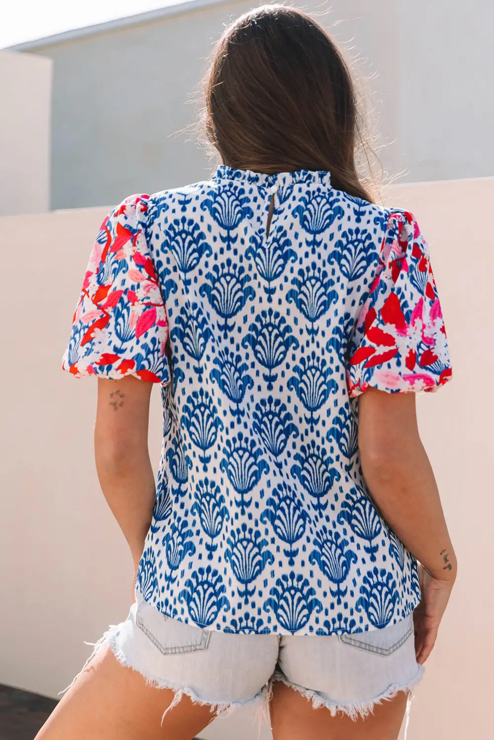 Floral Frilled Puff Sleeve Blouse
