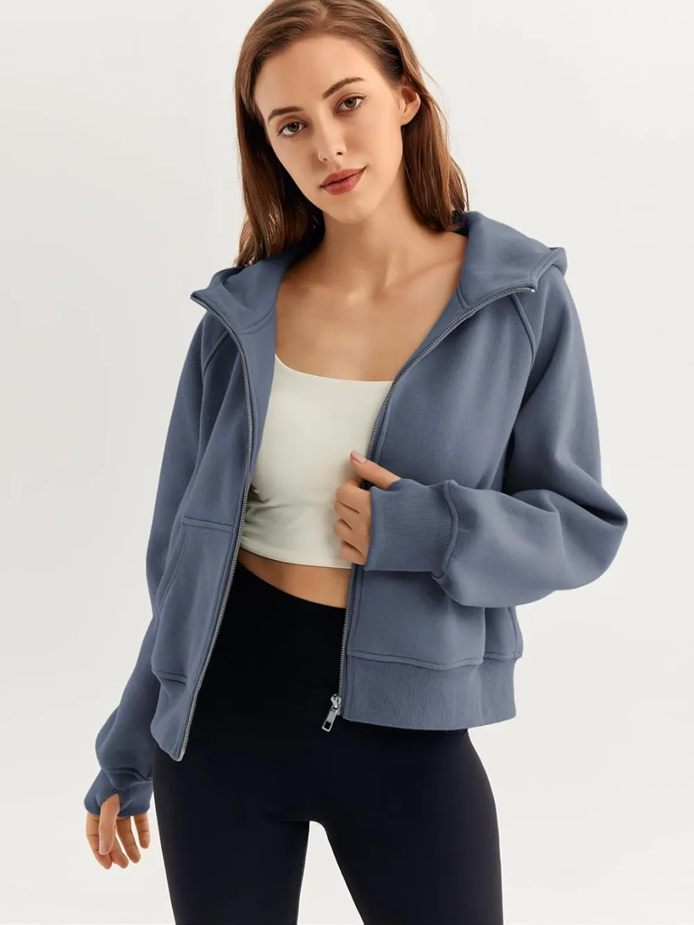 Womens Zip Up Hoodies Fleece Jackets Oversized Sweatshirts Fall Fashion Outfits 2024 Sweaters Winter Clothes