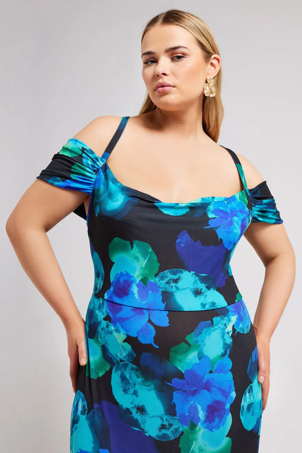 YOURS LONDON Curve Black & Blue Floral Print Maxi Dress