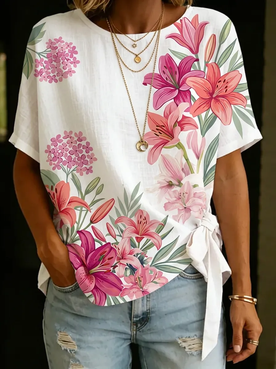 Women's Nashville Floral Lily Hydrangea Printed T-shirt
