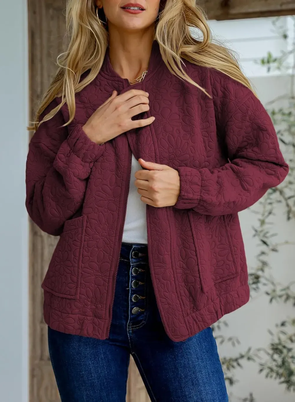 Jackets for Women Spring Fashion 2025 Cute Jacquard Coats Lightweight Zip Up Jackets Dressy Casual