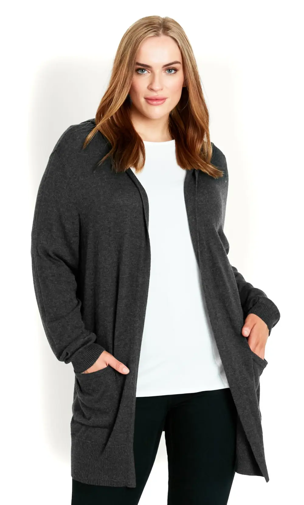 Evans Grey Hooded Cardigan