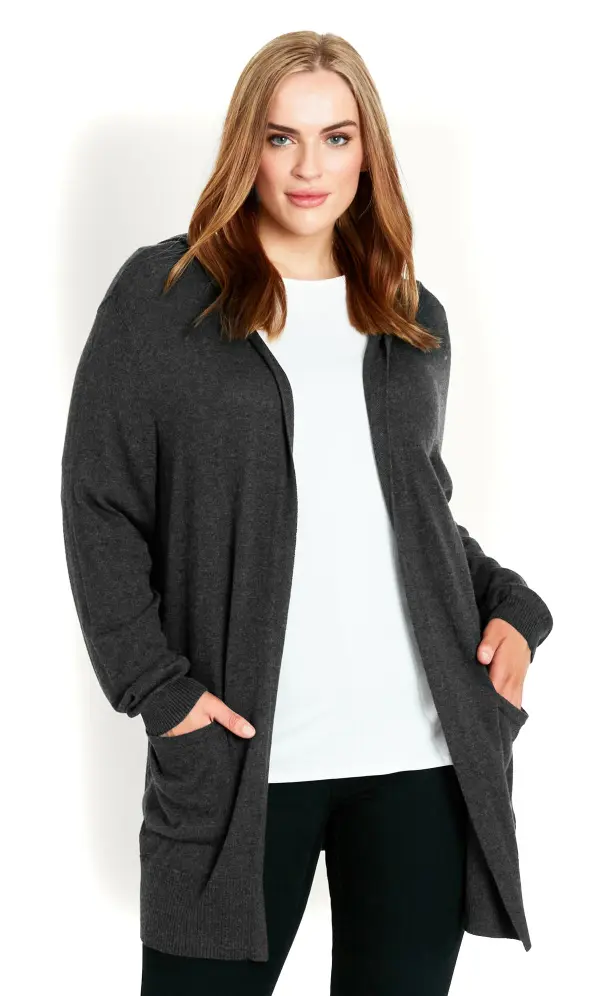 Evans Grey Hooded Cardigan