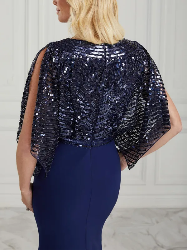 V-neck sequined solid color long dress