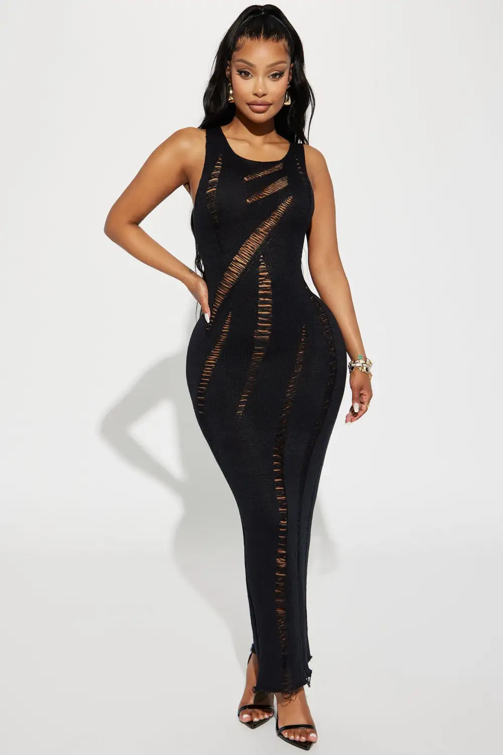 Avery Crochet Maxi Dress - Black