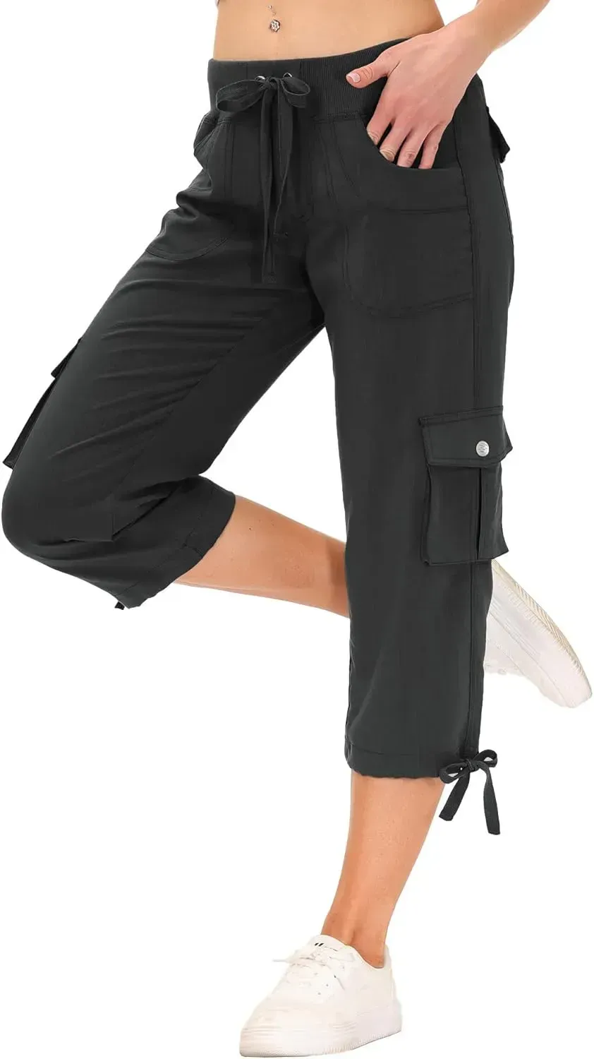 MoFiz Womens Capris with Pockets Loose Fit Casual Capri Pants Dressy Lightweight Ladies Baggy Cargo Pants for Hiking
