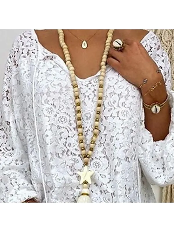 Women's Plus Size Lace Shirt Blouse Floral Daily Vacation Going out White Lace Long Sleeve Elegant Streetwear Casual V Neck Regular Fit Spring Fall Winter