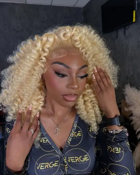 Glueless Blonde Curly Wavy 9x6 Flexi-Fit Invisi Drawstring Cap #613 Blonde Bob 100%Human Hair