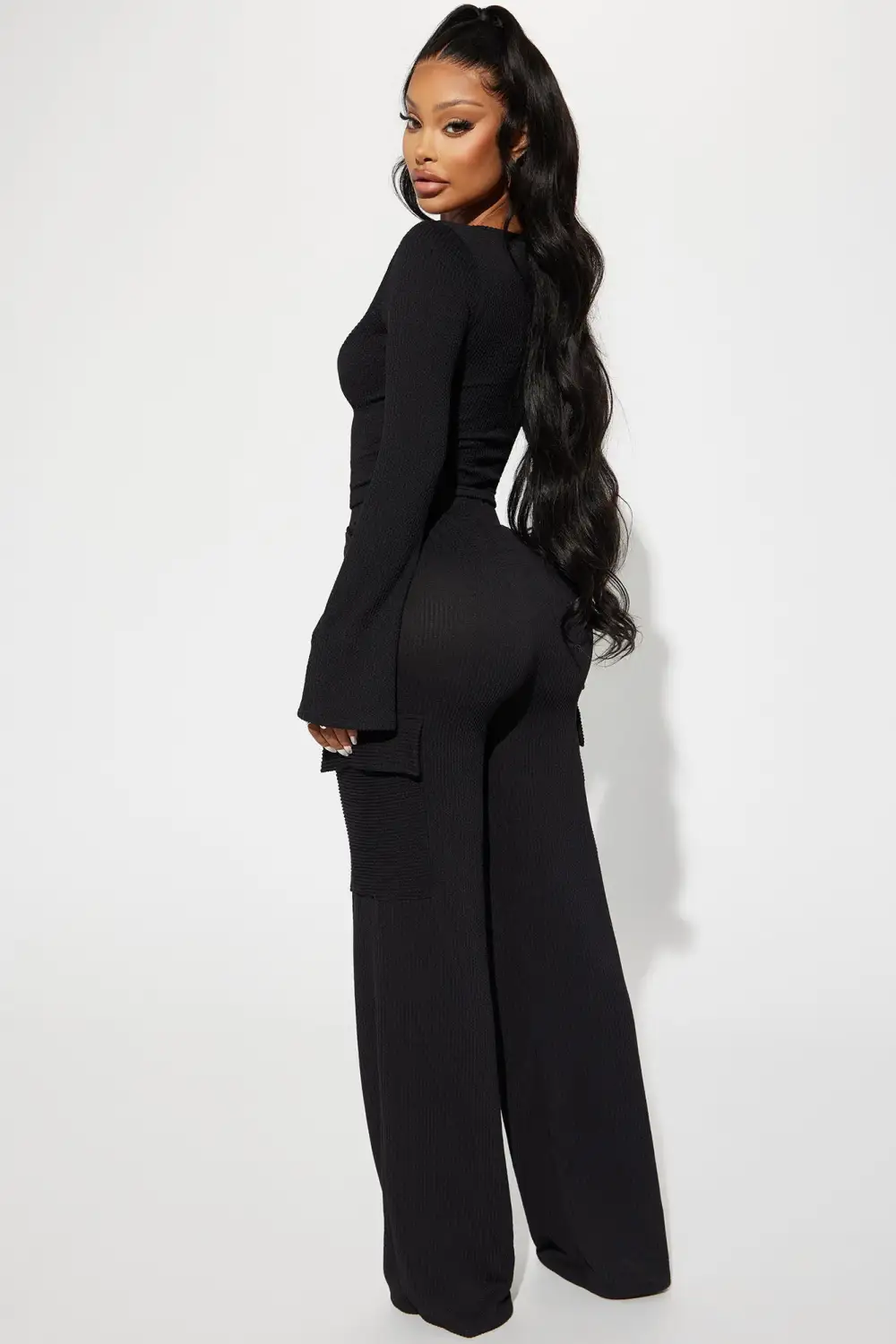 Nobody Like Me Ribbed Pant Set - Black