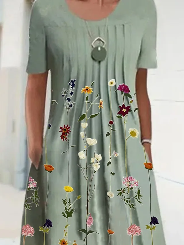 Women's Casual Dress T Shirt Dress Tee Dress Shift Dress Midi Dress Blue Green Short Sleeve Floral Ruched Summer Spring Crew Neck Basic Daily Weekend 2023 S M L XL XXL 3XL