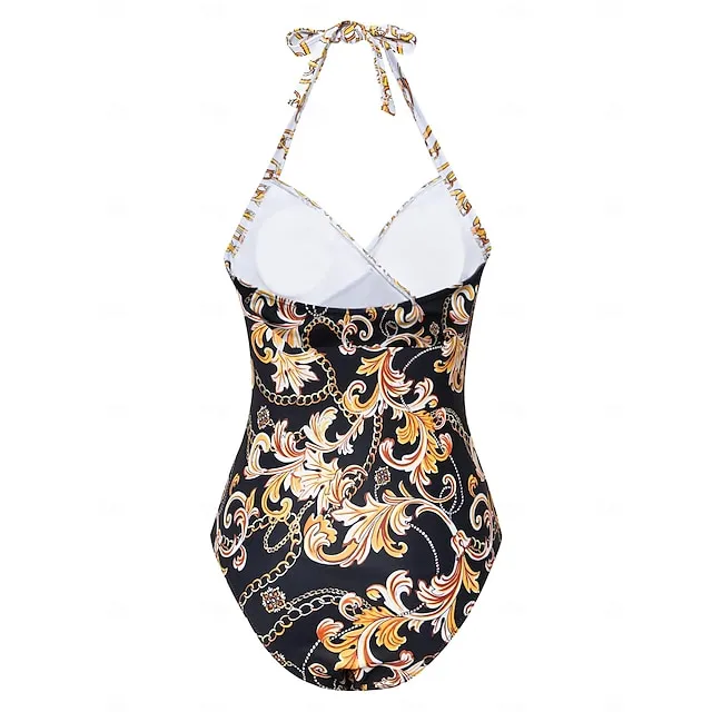 Criss Cross Front Print Removable Pad Swimsuit