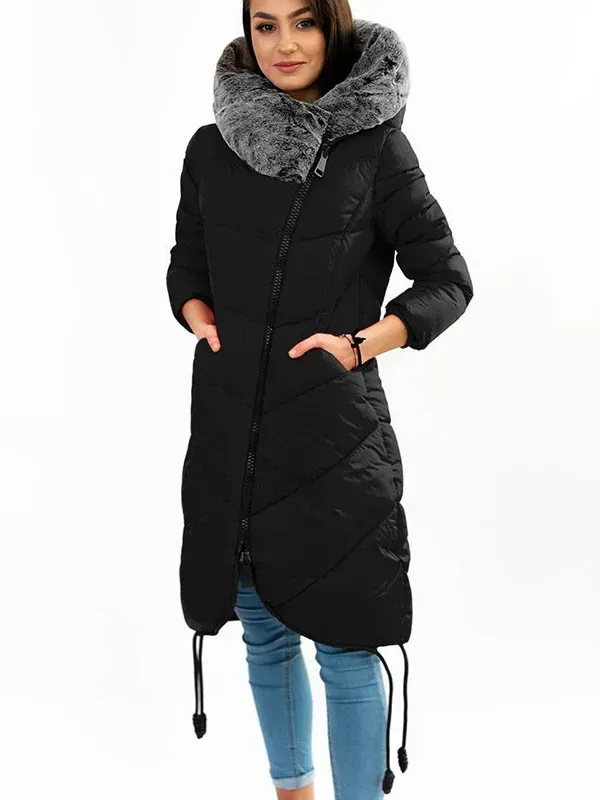 Long winter hood navy blue