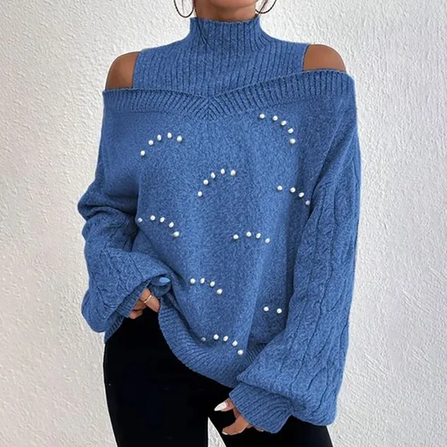 Women's Beaded Spring/Fall Plain Casual Balloon Sleeve Long Sleeve Crew Neck Wool/Knitting Sweater