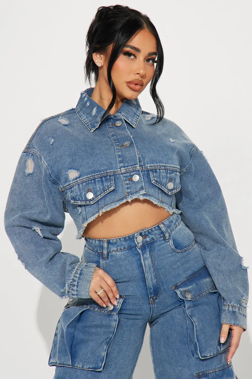 Just Between Us Denim Pant Set - Blue
