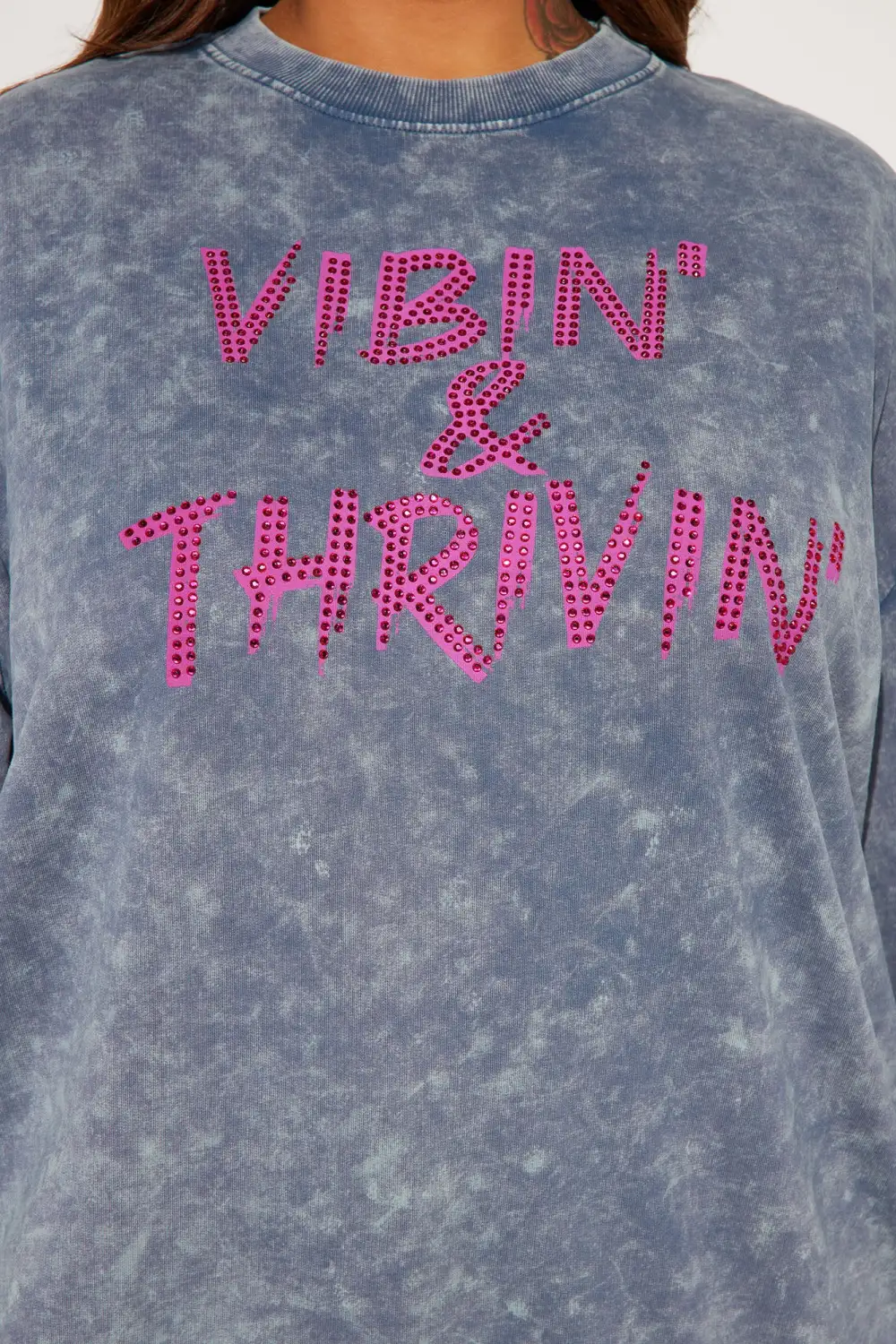 Vibin & Thrivin Washed Crew Neck Sweatshirt - Grey/combo