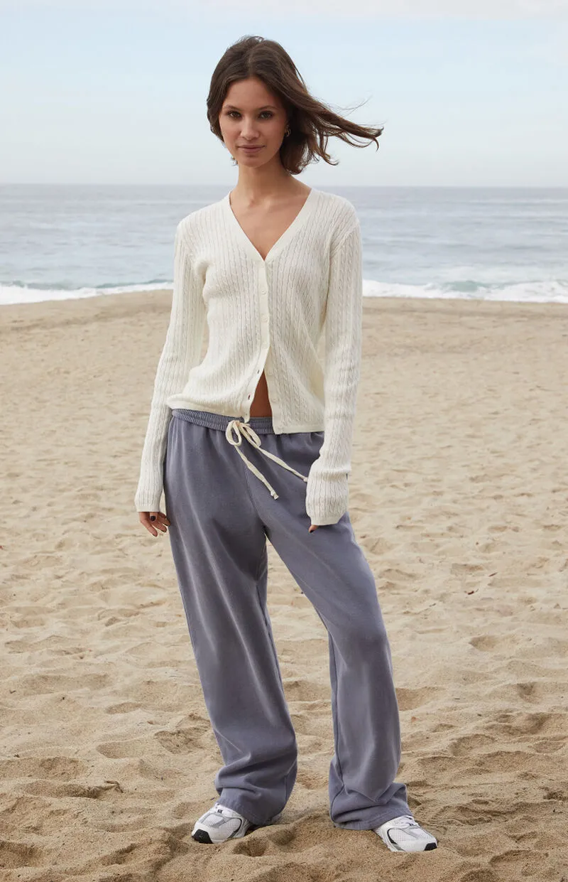 John Galt White Zoe V-Neck Cable Knit Cardigan