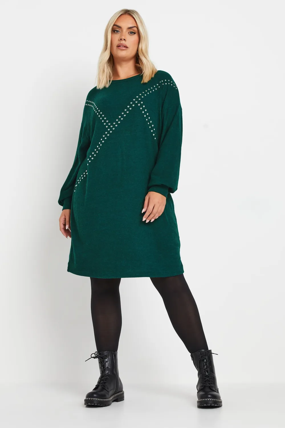 YOURS Curve Green Stud Jumper Dress