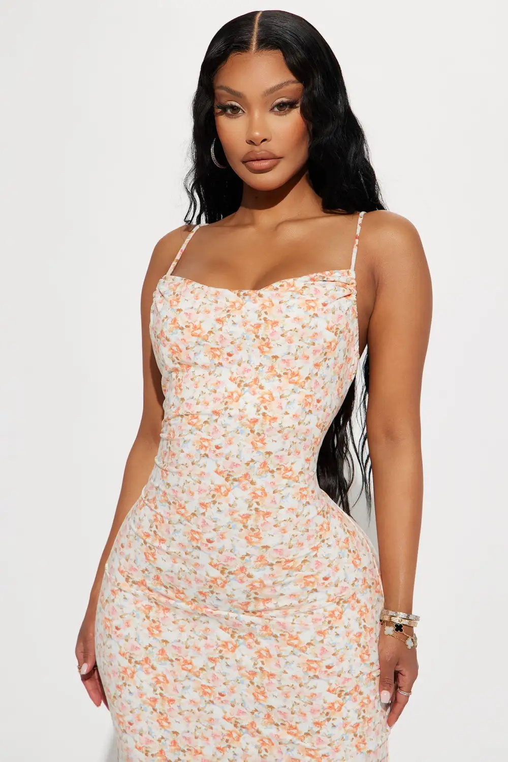 Polina Floral Maxi Dress - Coral