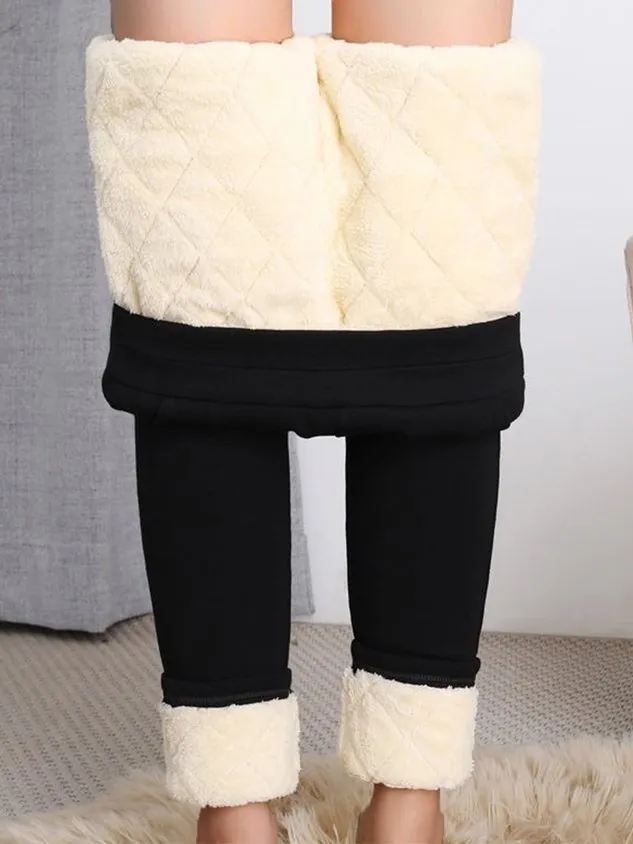 Plain Warmth Casual Fluff Tight Leggings