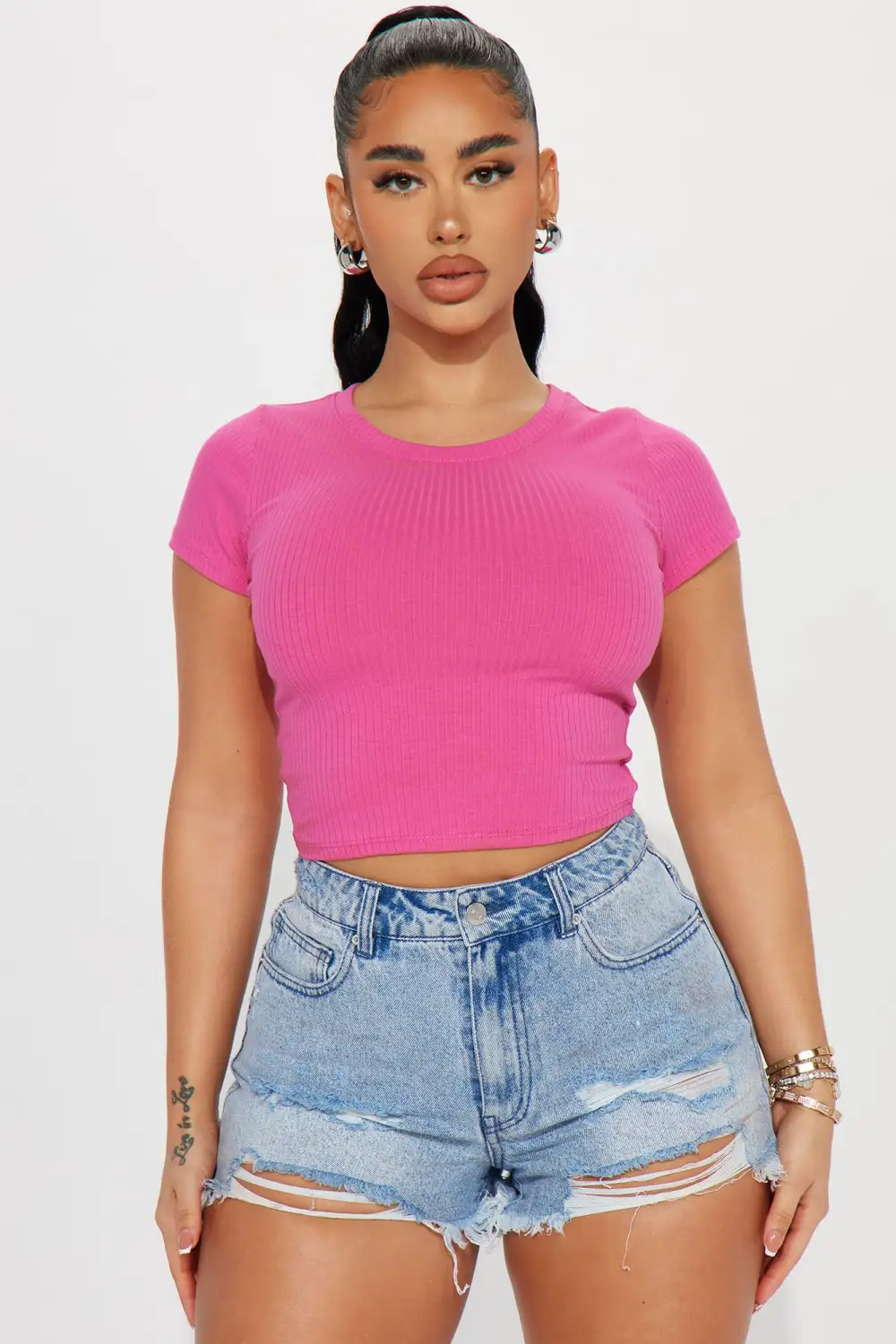 Ayana Ribbed Crew Neck Top - Perennial Pink