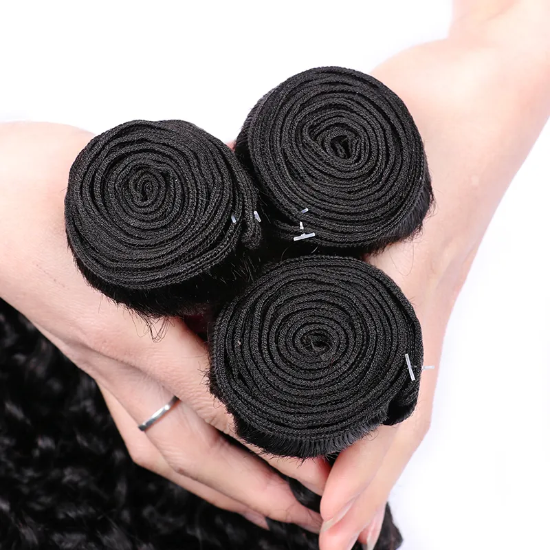 Sterly Hair Deep Curly 3 Bundles with 4×4 Lace Closure 100% Human Virgin Hair