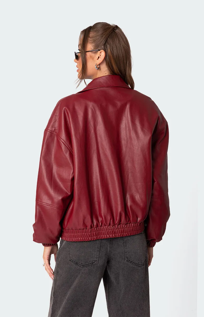 Edikted Halley Faux Leather Bomber Jacket