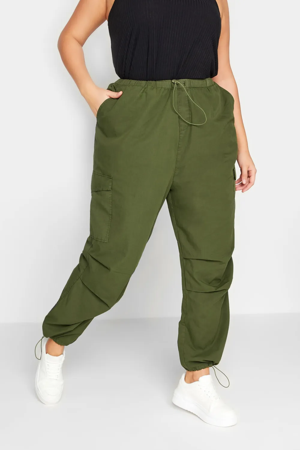 YOURS Curve Khaki Green Cargo Parachute Trousers