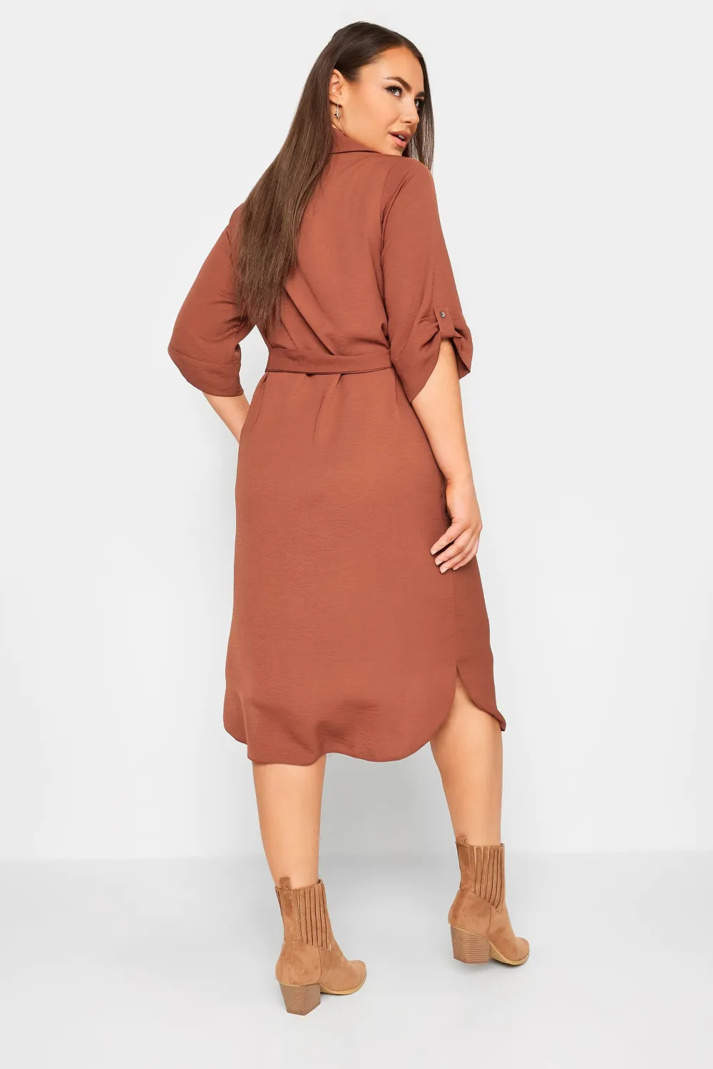 YOURS Curve Brown Midi Shirt Dress