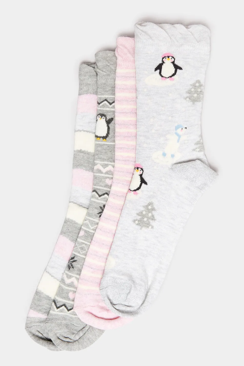 4 PACK Blue & Grey Novelty Penguin Print Ankle Socks