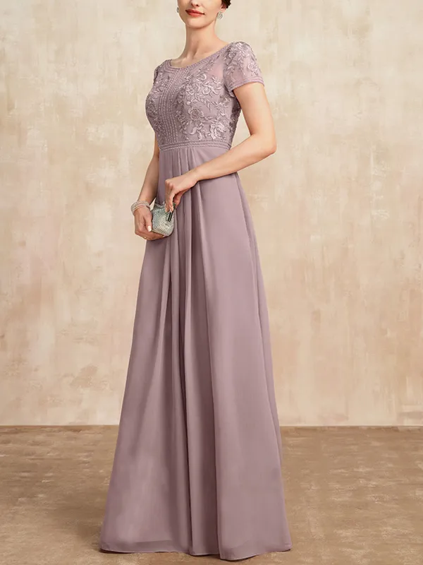A-line Scoop Neck Floor-length Chiffon And Lace Maxi Dress