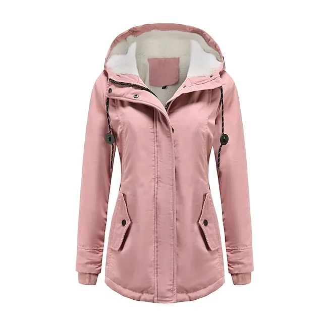 Women's Parka Waterproof Puffer Jacket Thermal Warm Heated Coat Fleece Lined Winter Coat Windproof Outdoor Zip up Hooded Coat Sports Hiking Jacket Purple Pink