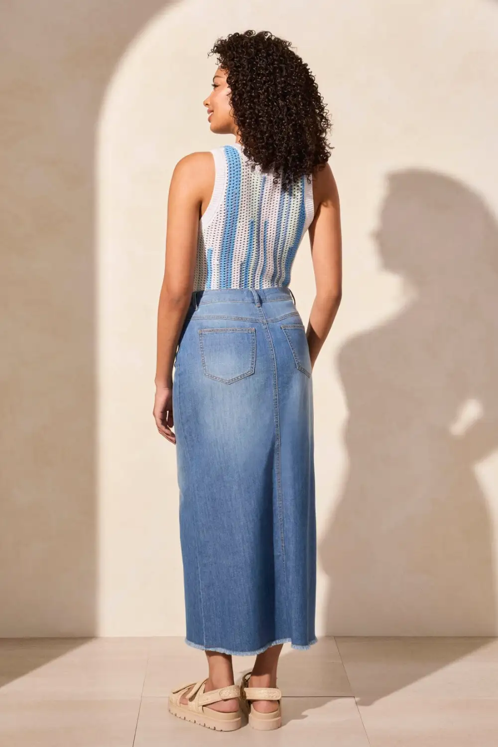 Full Length Slit-Accent Denim Skirt-Coastline