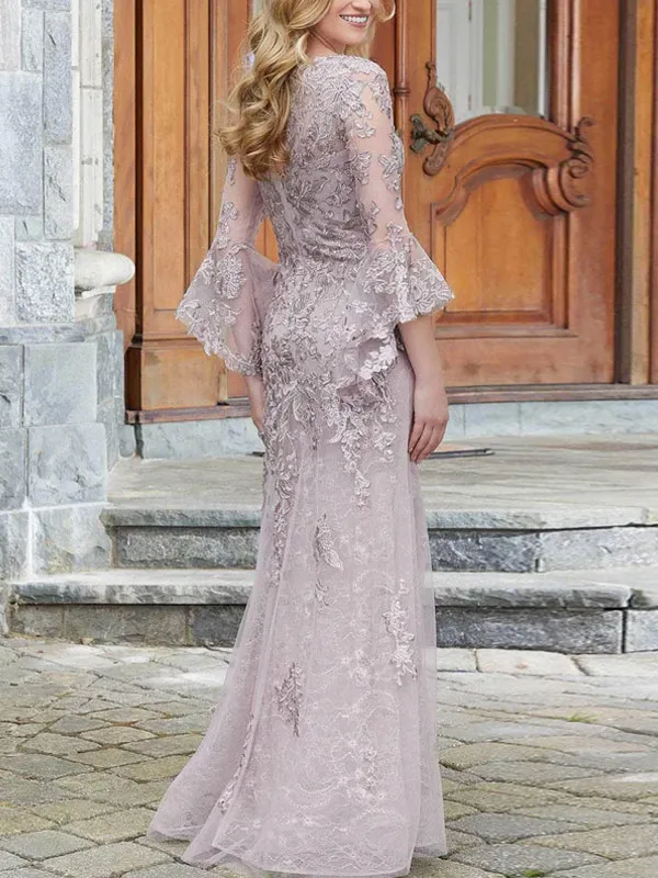 Square Neck Embroidered Sheath Gown