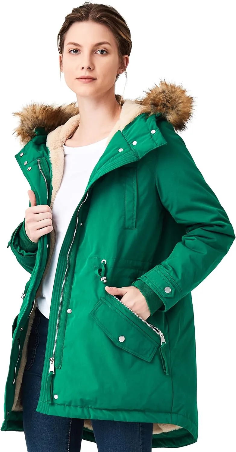 Women's Winter Coats Fleece Lined Parka Jacket Hooded Long Winter Warm Parka Coat with Pockets