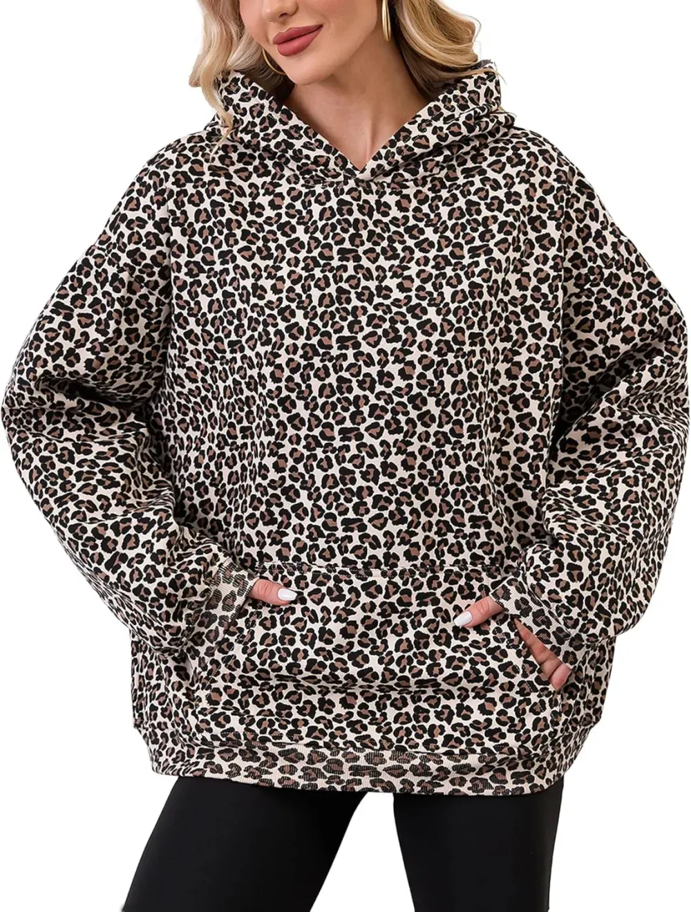 Womens Camo Hoodies Maple Leaf Print Oversized Hooded Sweatshirt Fleece Pullover Sweatshirts Long Sleeve with Pocket