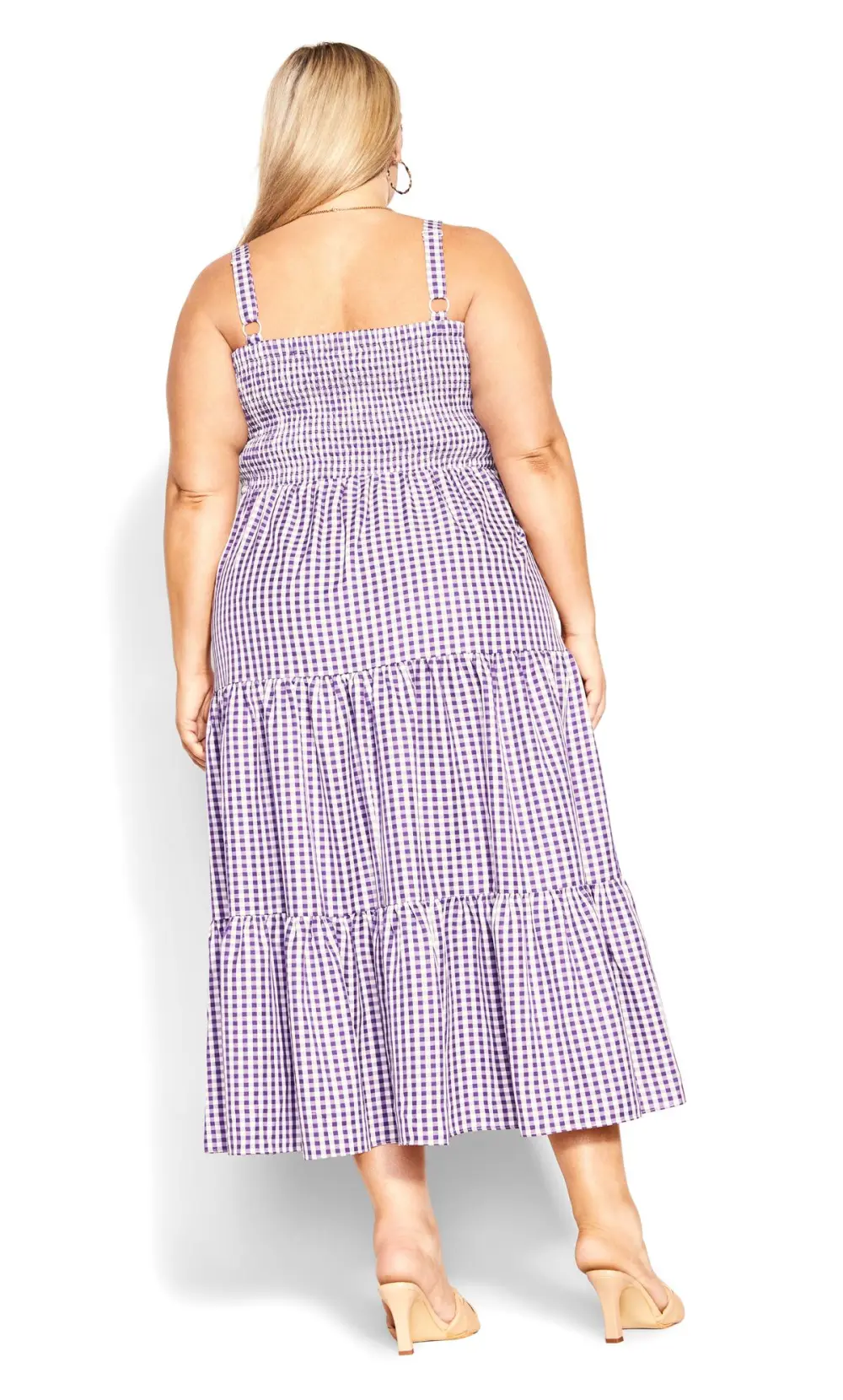 Evans Purple Gingham Shirred Maxi Dress