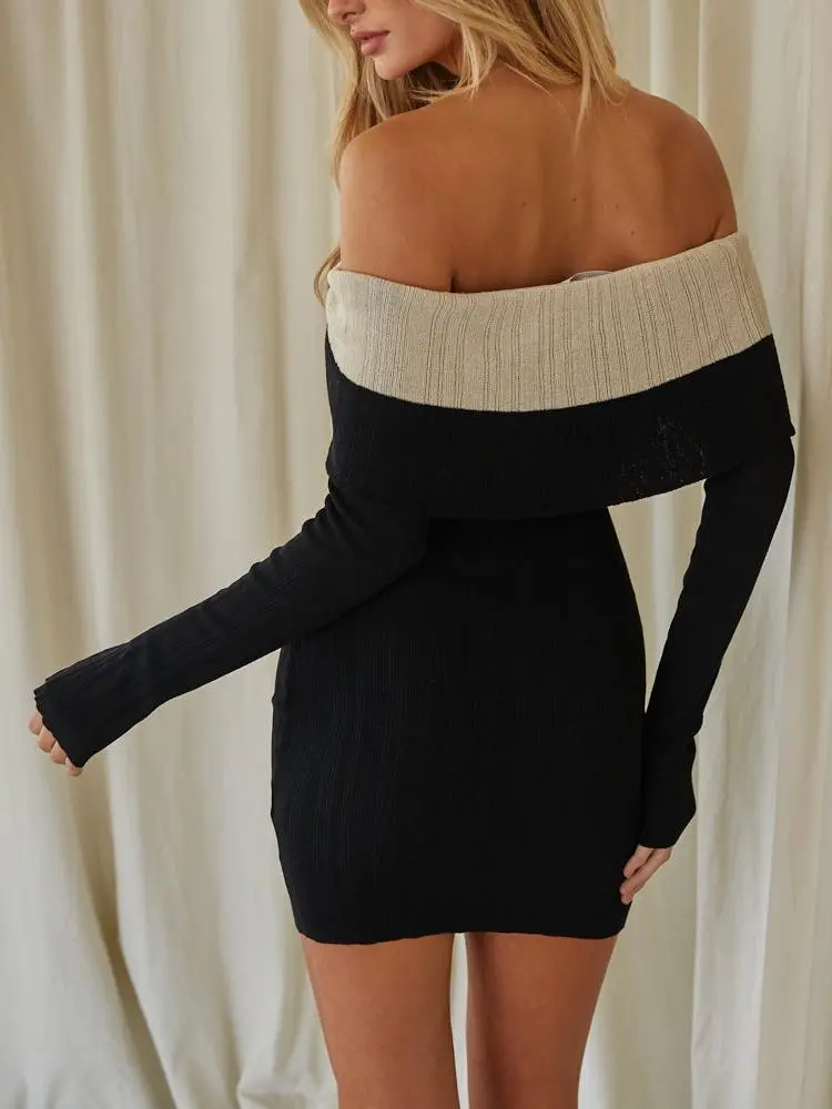 Nessa Off the Shoulder Contrast Sweater Dress