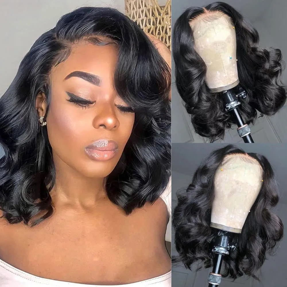 Affordable #1 Jet Black Human Hair Bob Wigs Loose Body Bob Wigs