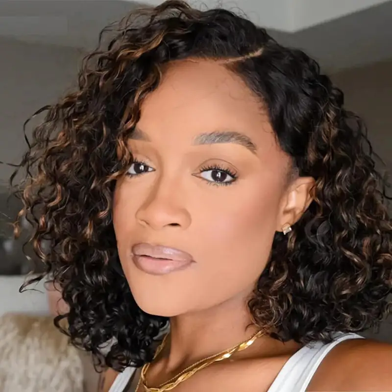 FB30 Curly Pixie Cut Wig Afro Kinky Curly Snug-Fit Drawstring Wig Short Cut Bob Wigs